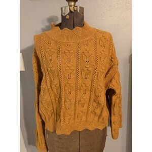 Cider Cable Knit Pointelle Bobble Mock Neck Sweater XL Womens